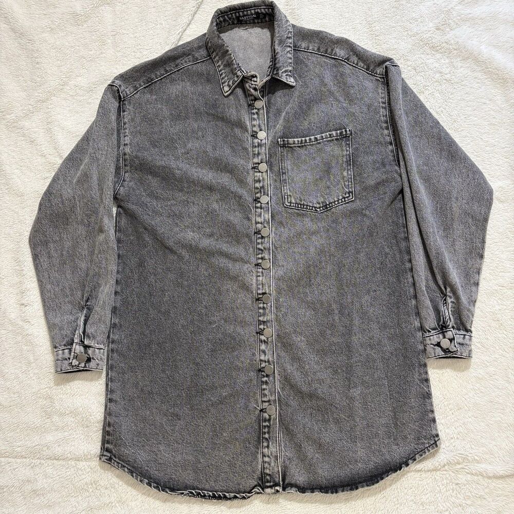 Nasty Gal Denim Shirt Dress Oversize Womens Size 4 Gray Western Casual